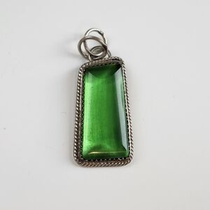 Green Helenite Pendant For Necklace - Silver Frame